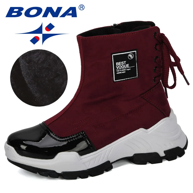 Wine red BONA новая дизайнерская обувь; модная повседневная женская обувь; кожаные сапоги на толстом каблуке; теплые сапожки для женщин женские туфли, удобные - Цвет: Wine red