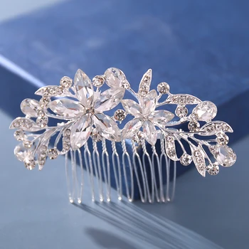 Mecresh Silver Color Rhinestone Flower Leaf Bridal Hair Comb for Girls Crystal Hair Ornaments Jewelry Wedding Hair Accessories 3