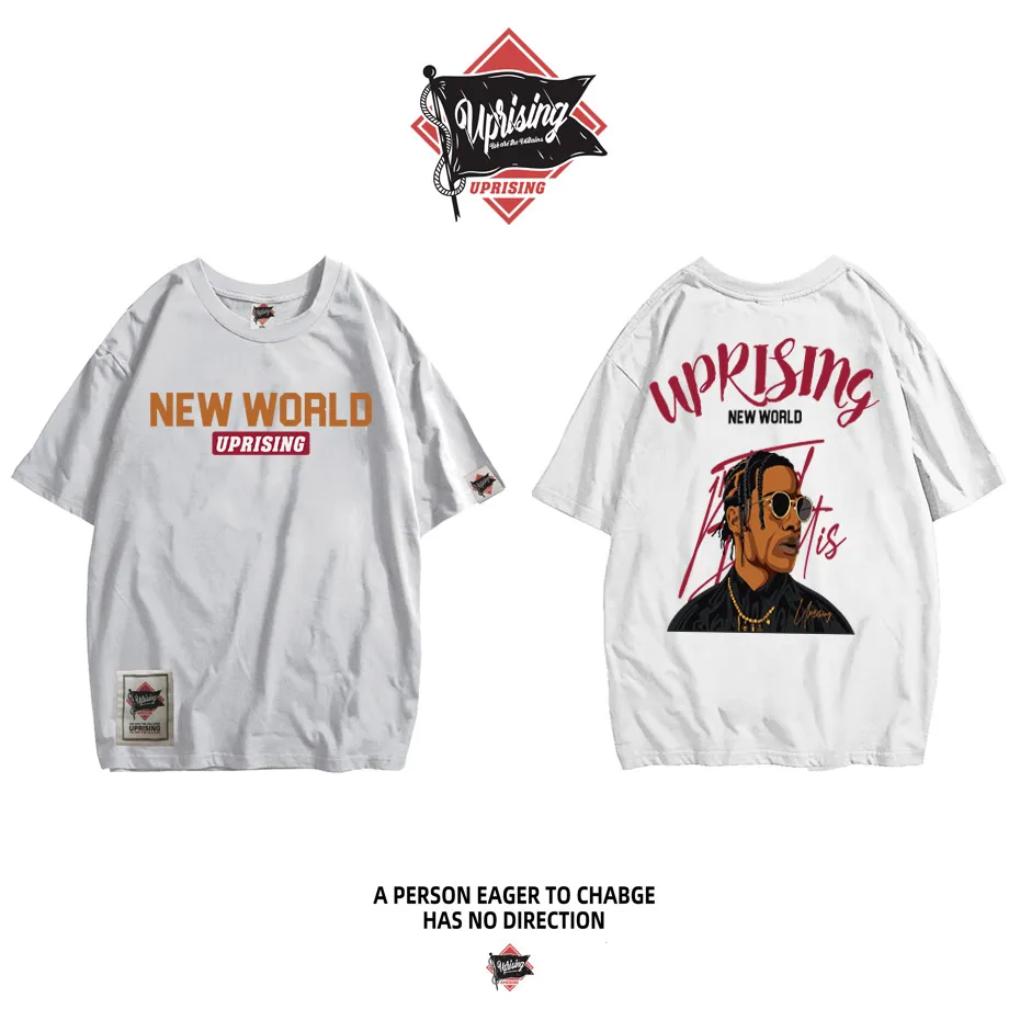 UPRISING TEE Rap music Street dance TOP Hip hop Loose Round neck short sleeve t-shirt Human head T SHIRT - Цвет: white