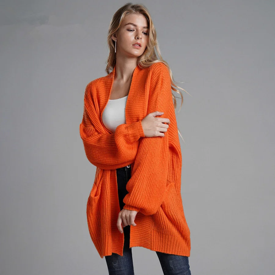 SHEYIJUN Winter Cardigans Outerwear Coat Pockets Orange Oversized Women