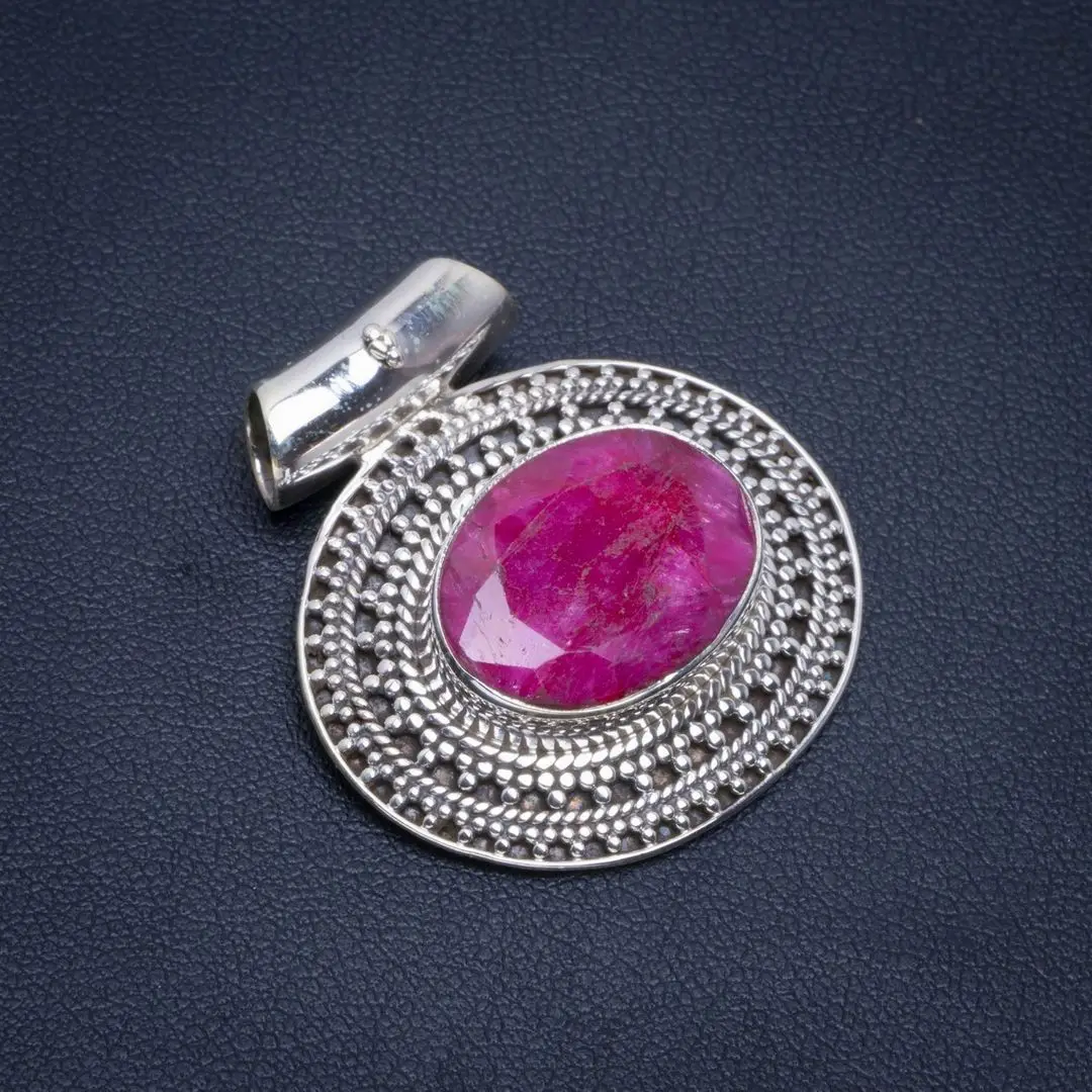 

Natural Cherry Ruby Handmade Unique 925 Sterling Silver Pendant 1.25" B3302