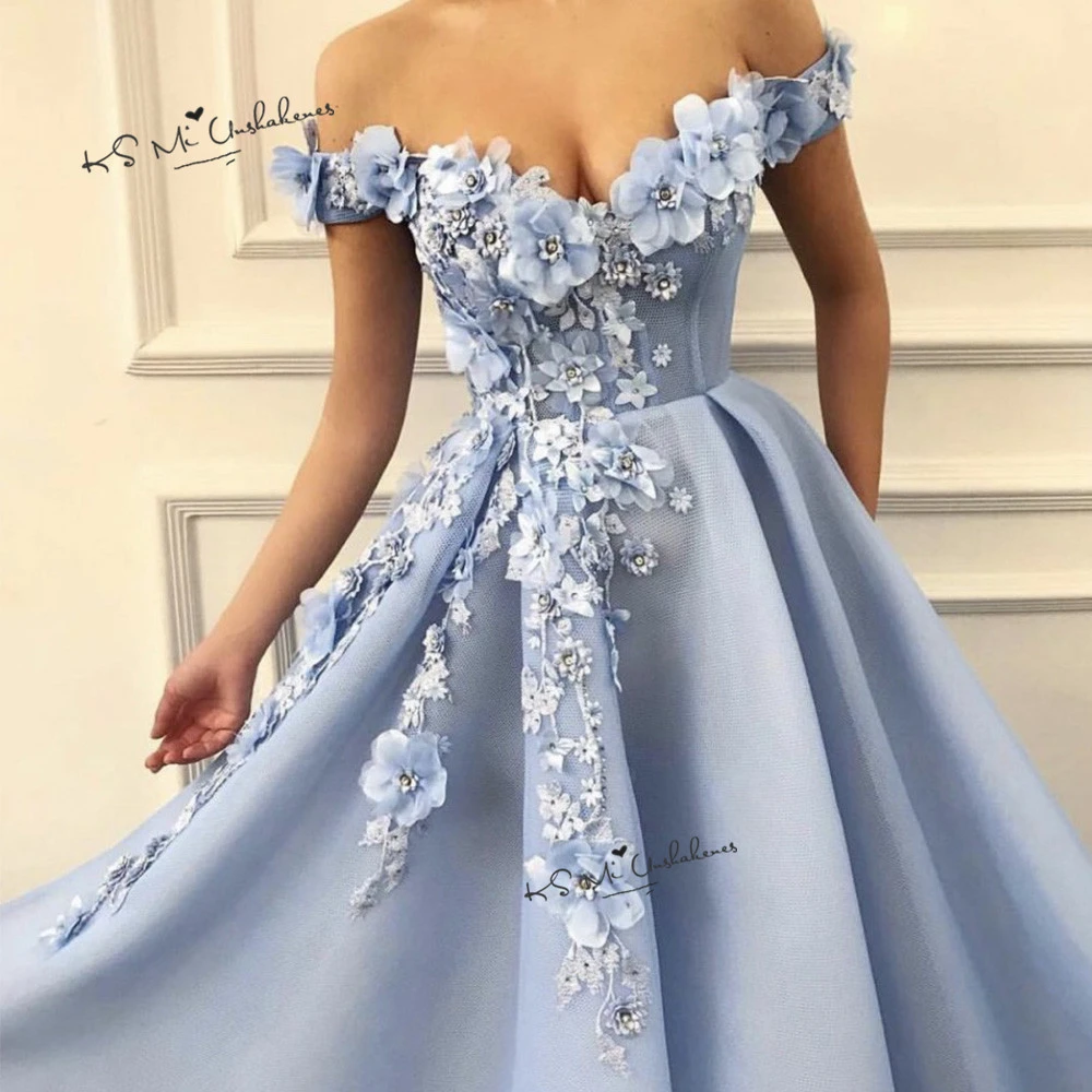 Flowers Blue Prom Dresses Long 2021 ...