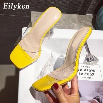 

Eilyken champagne PVC Jelly Sandals Crystal Open Toe Perspex High Heels Crystal Women Transparent Heel Sandals Slippers Pumps