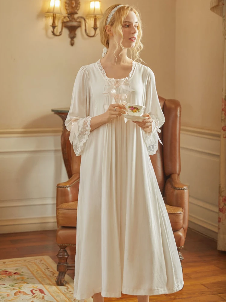 Victorian White Night Dress Women Plus Size Nightie Sweet Long Peignoir