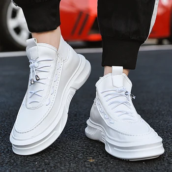 

2019 New Brand Casual Shoes Men Leather Flat Shoes Lace-up Low Top Spring Autumn Black White Male Sneakers Adult