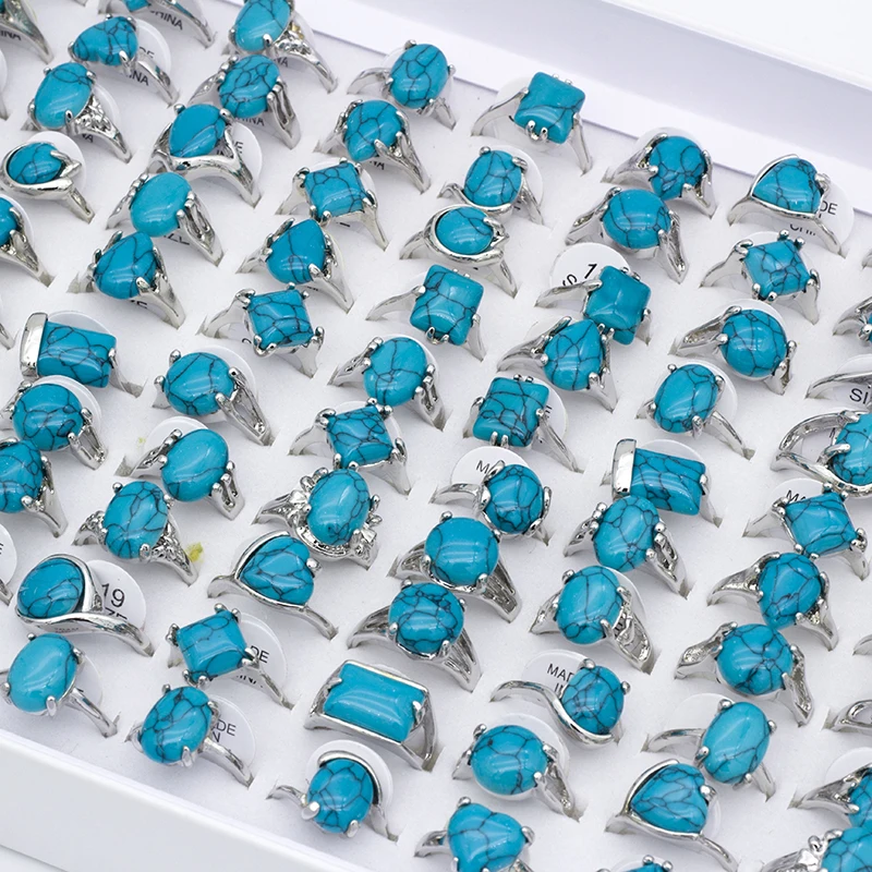 New bulk lots 25pcs mixed designs Prismatic Heart-shaped Circular blue stone zinc alloy womens rings fashion jewelry ring 3