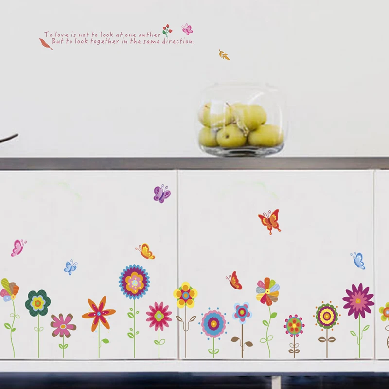 Colorful Flower Bee Butterfly Wall Stickers For Kids Rooms Bedroom Home Decoration Cartoon Wall Decor DIY PVC Mural Art Poster