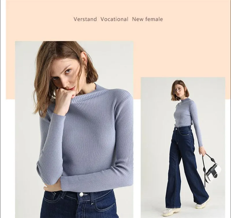 GCAROL New Fall Winter Women Half High Collar 30% Wool Sweater Stretch Tight Fit Short Knitting Jumper OL Render Knit Knitwear