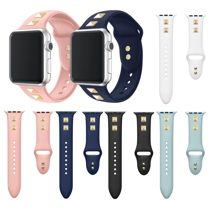 

Studded Strap for Apple Watch Series 4 3 2 1 Band for Watch Silicone Band Punk Rivet Style 38 40 42 44mm Accessories Replacement