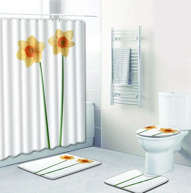 Zeegle Bathroom Mats Anti Slip Shower Mat Set Floral Pattern Bathroom Toilet Rugs Absorbing Carpet Accerssories 4PCS - Цвет: W180612-D056
