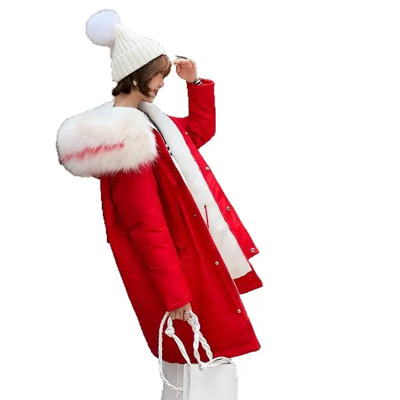 

2019 New Style Winter Korean-style Top Grade Lambs Wool Lining Hooded Mid-length Cotton-padded Clothes down Jacket Cotton-padded