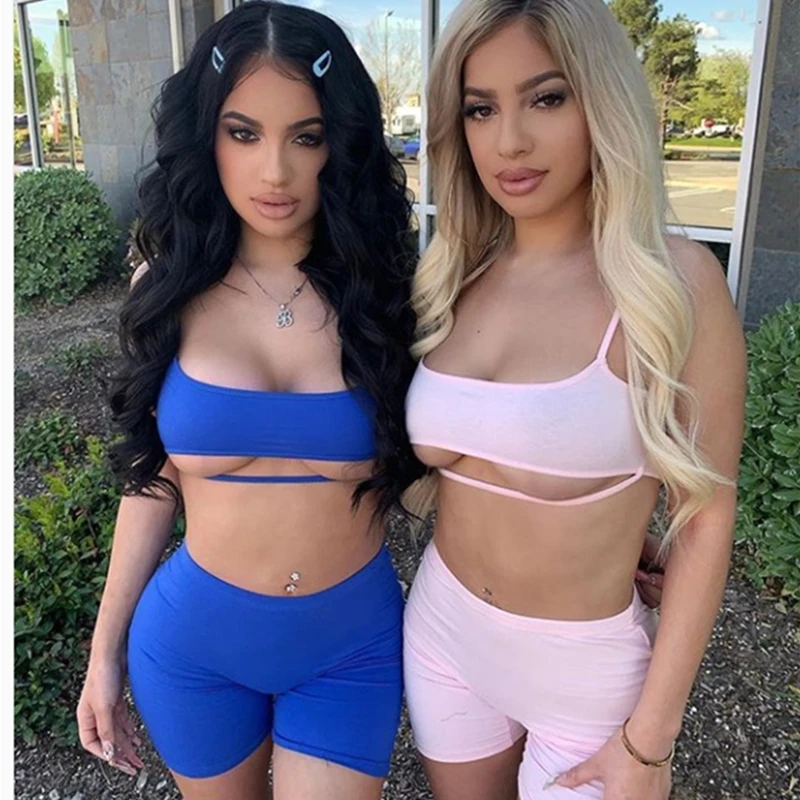 BOOFEENAA Sexy Short Two Piece Set Crop 