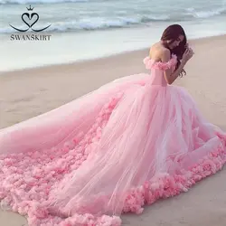 Разноцветное свадебное платье 2020, юбка-сванк, милое Розовое Бальное платье с цветами, принцесса свадебное платье с открытой спиной, Vestido de