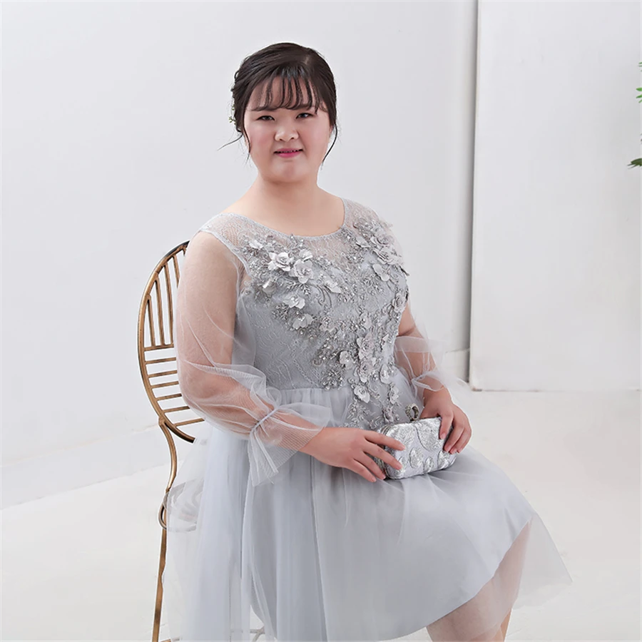 Платье для выпускного вечера с длинным рукавом и жемчужным бисером Vestidos De Gala размера плюс короткие платья женские вечерние серые вечерние платья для выпускного вечера T200