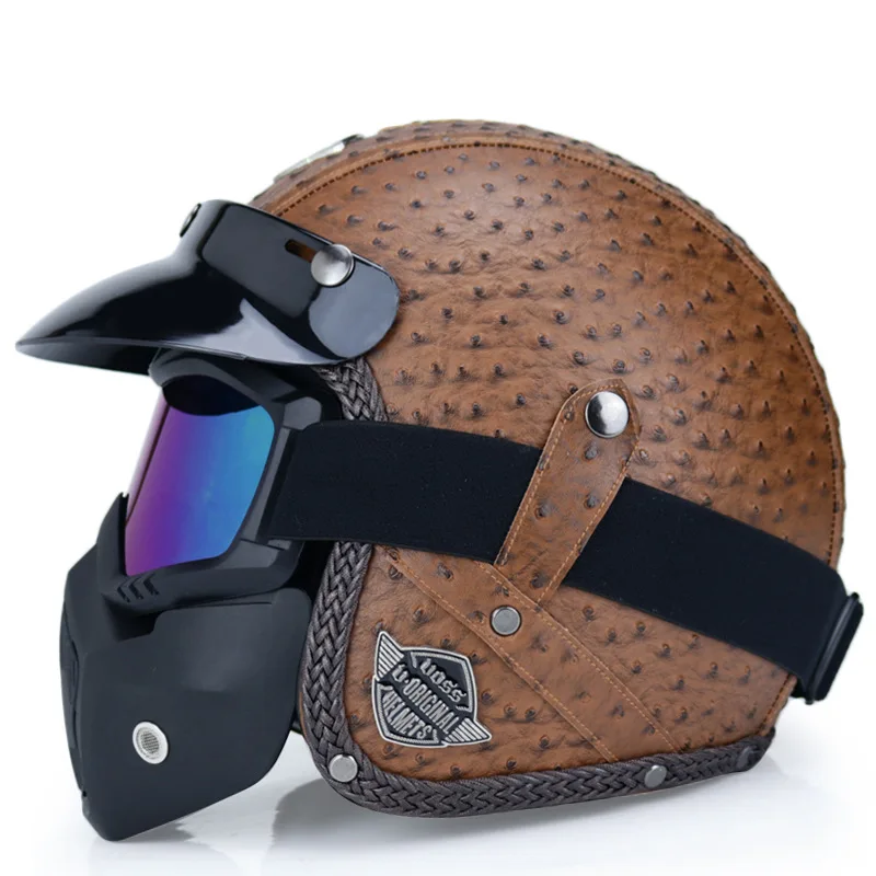 Мотоциклетные шлемы с открытым лицом 3/4 шлем локомотив шлем для мотокросса кожаный мотоциклетный шлем - Цвет: B04