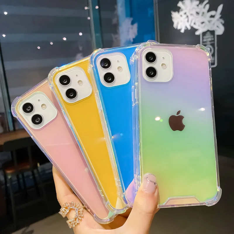 

For iPhone 13 Pro 12 11 Pro Max Shockproof Rainbow Gradient Laser TPU Case Colorful Soft Silicone Back Cover For iPhone 13 12 11