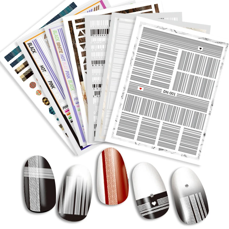 1 лист 3D наклейки для ногтей цветные клетчатые полосы смешанные узоры переводные
