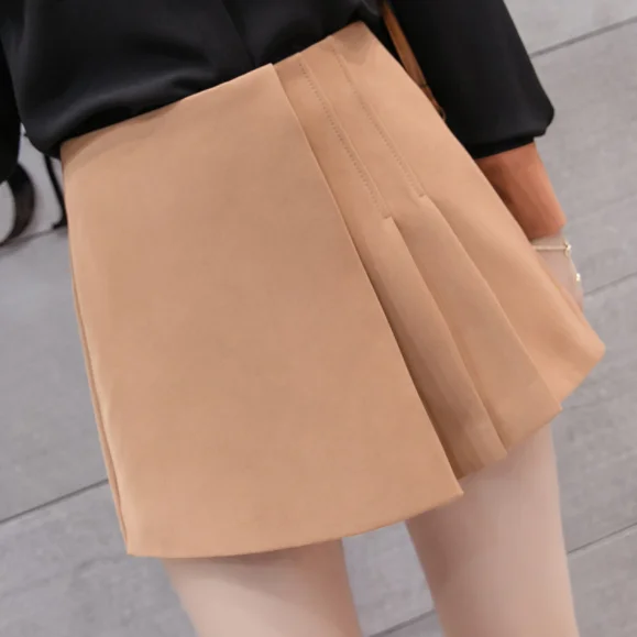 Solid color high waist pleated skirt shorts spring summer irregular wide leg shorts for women ladies slim short pants AQ442