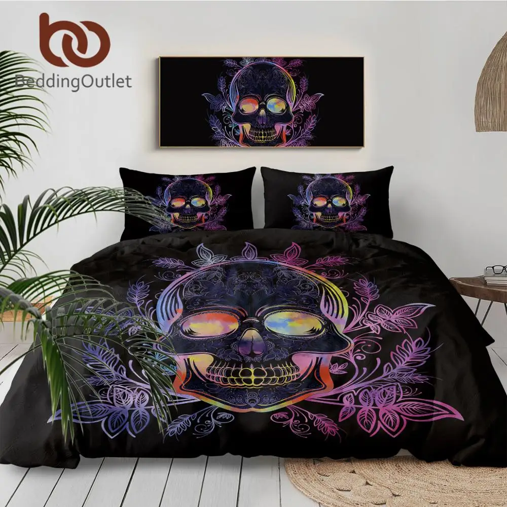 Beddingoutlet Gothic Skull Bedding Set Leaves Paisley Duvet Cover