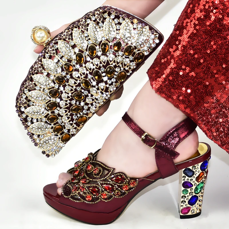 Комплект из итальянских женских туфель и сумочки; высококачественные свадебные туфли в африканском стиле; итальянский комплект из туфель и сумочки для свадьбы - Цвет: Бордовый