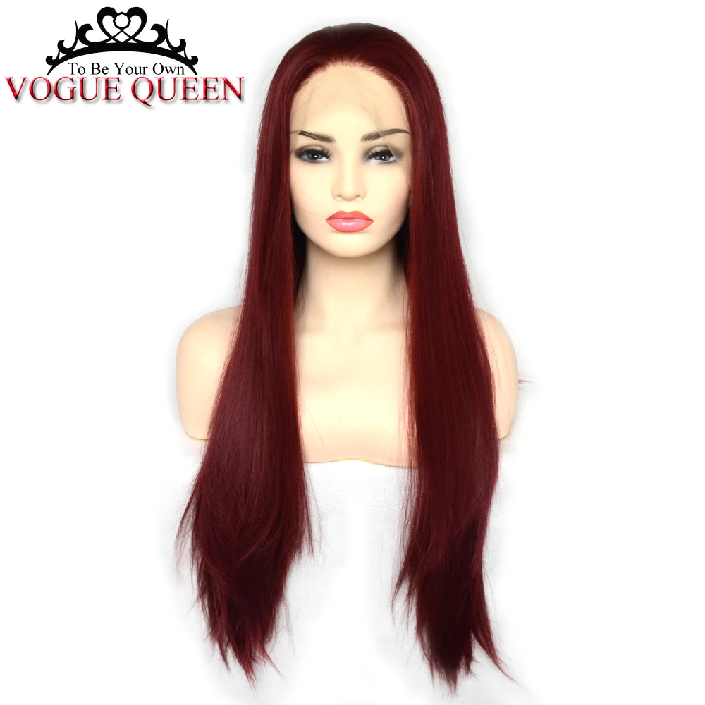Vogue Queen темно красный кружевной передний парик термостойкие синтетические