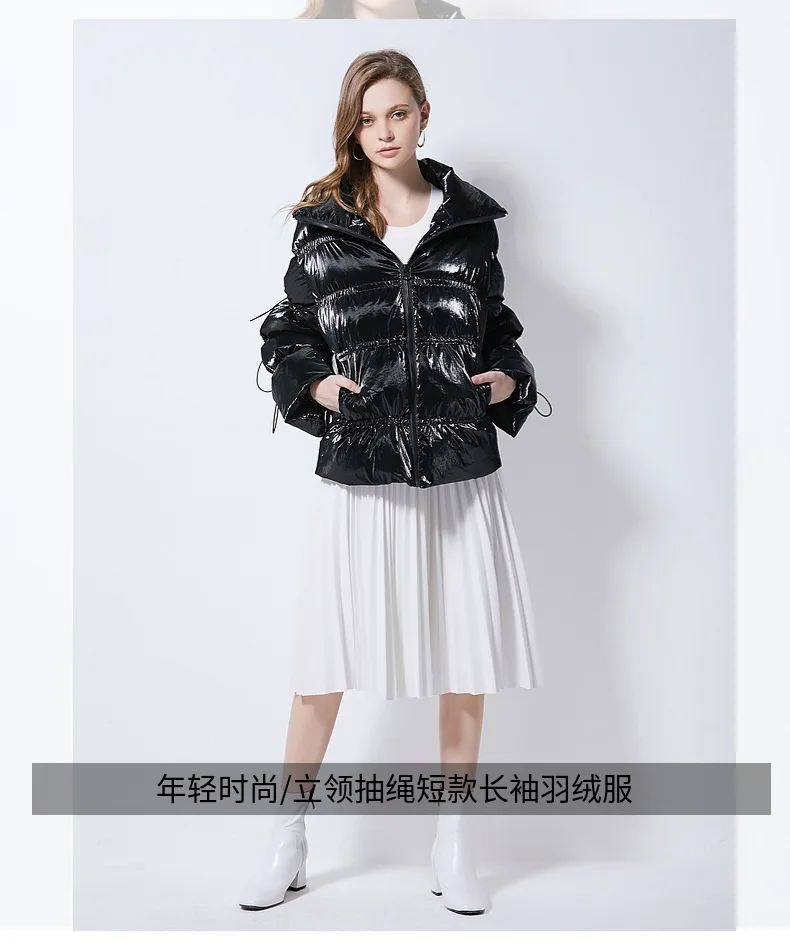 Осень и Зимние черные сапоги и белыми светодиодыми с пуховая куртка с рисунком Для женщин короткий стиль Ozhouzhan мода Slim Fit Короткие; рекомендованный рост