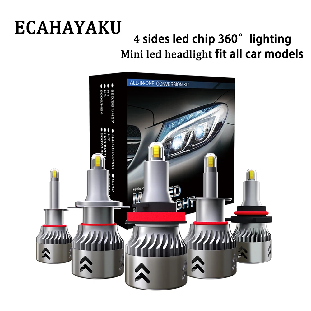 ECAHAYAKU светодиодный головной светильник лампы 360 H1 светодиодный H11 H8 H9 9005 9006 HB3 HB4 6000K 4 стороны светодиодный Авто внедорожные лампы турбо H7 светодиодный светильник автомобиля