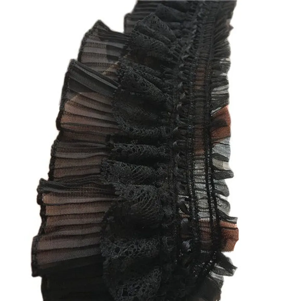 Lace Ribbon 1Yards Pleated Guipure Black White 8cm Lace Fabric Trim Craft Supplies Wedding Dress Sewing Decoration KQ7