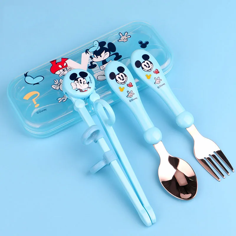Disney детские палочки для еды+ ложка+ вилка для кормления посуда мультфильм Микки детские блюда еда столовая посуда обучение тарелка - Цвет: 1