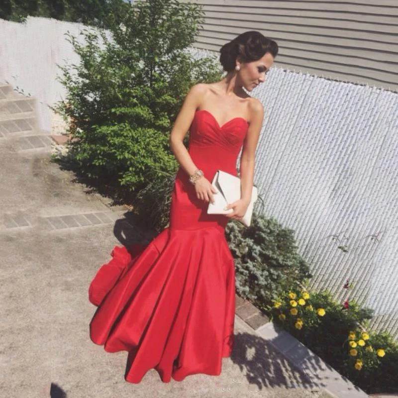 

Mermaid Evening Dresses Long 2020 Red Satin Sweetheart Sexy Backless Cheap Formal Prom Party Gowns Cheap vestidos de fiesta