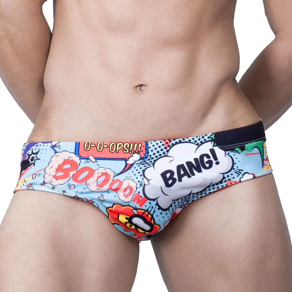 

2020 Fashion Cartoon Print Gay Swimwear Men Briefs Breathable Summer Beach Sexy Swimming Bikini Swimsuit Men Maillot De Bain
