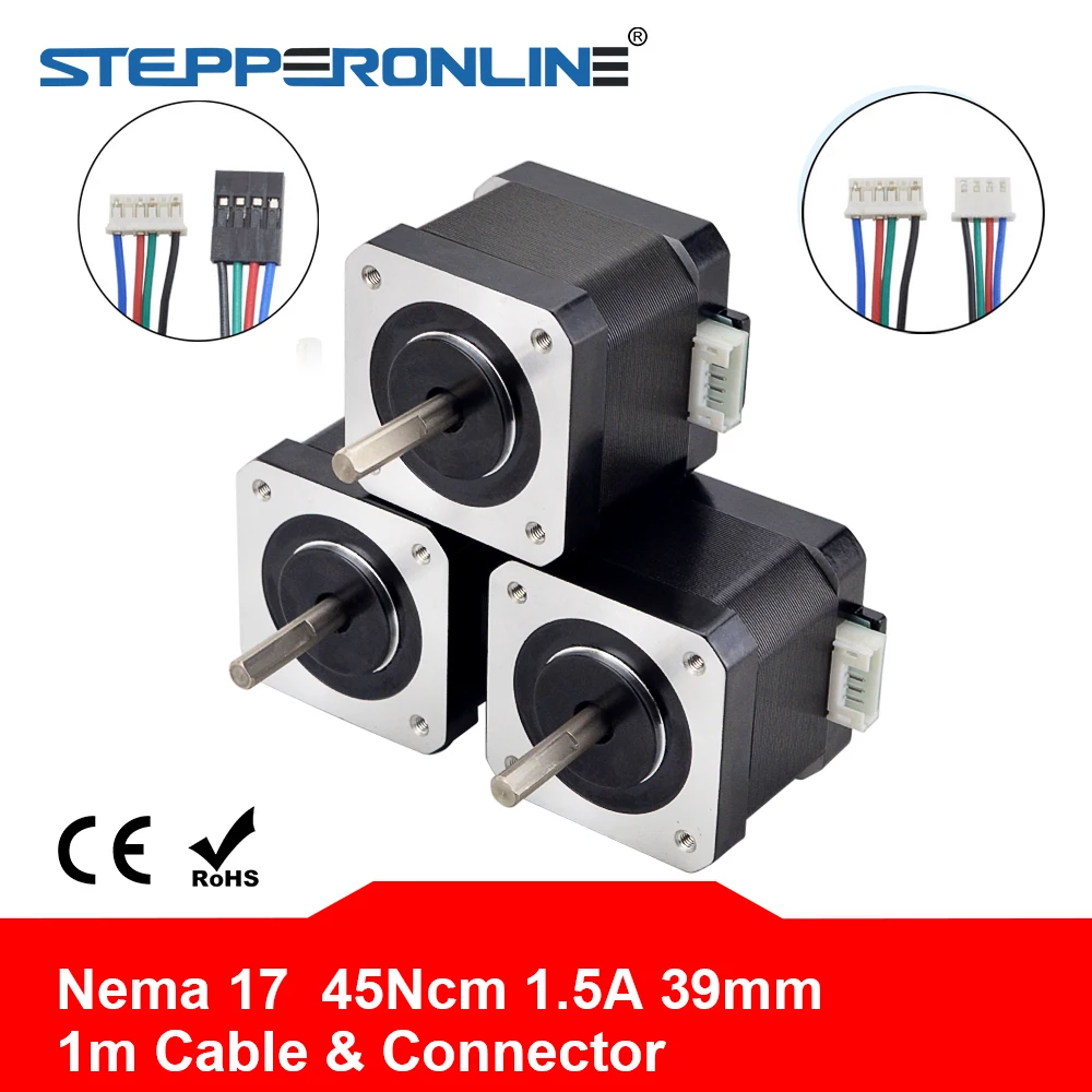 

STEPPERERONLINE 3PCS Nema 17 Stepper Motor 39mm 42motor 17hs4401 45Ncm(63.74oz.in) 1.5A Step Motor 4-lead for CNC 3D Printer