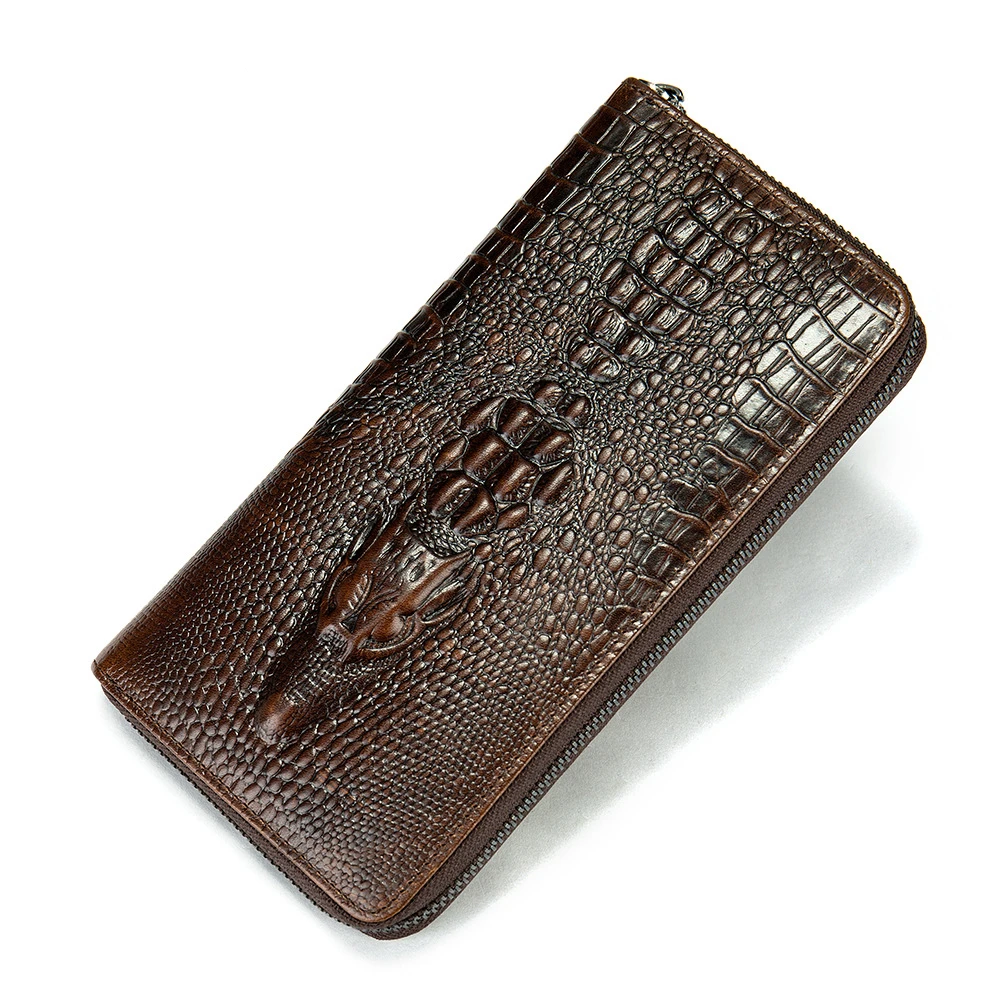 

Cowhide Leather Crocodile Pattern Men Long Wallet Luxury RFID Anti-Theft Bag Purse Credit Card Money Holder Retro Bags 2019