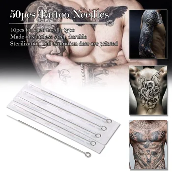 

50Pcs Mixed Type Tattoo Needle Set Stainless 1RL 3RL 5RL 7RL 9RL Tattoo Needle for Tattoo Eyebrow Pen Machine Permanent Makeup