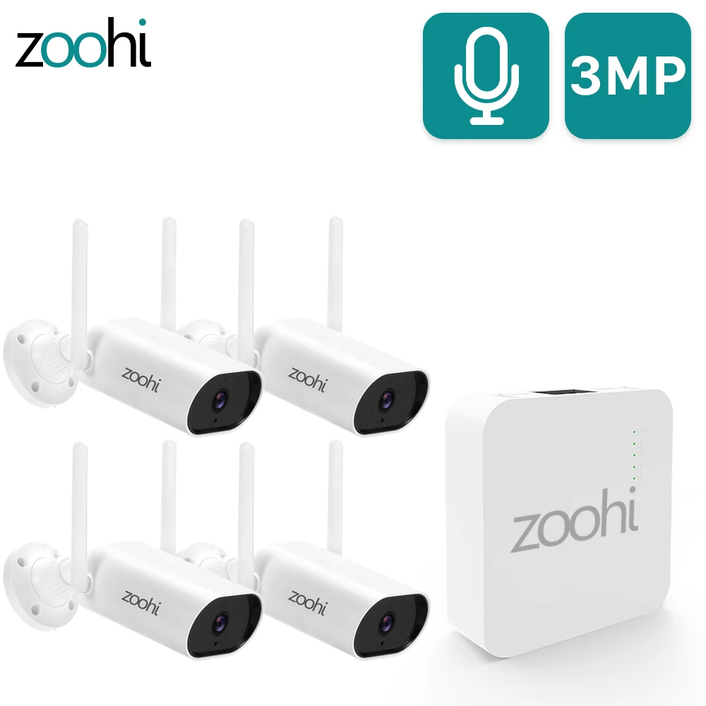 Zoohi-minicámara inalámbrica NVR de 3MP, sistema de videovigilancia, grabación de sonido, cámara de seguridad exterior para el hogar