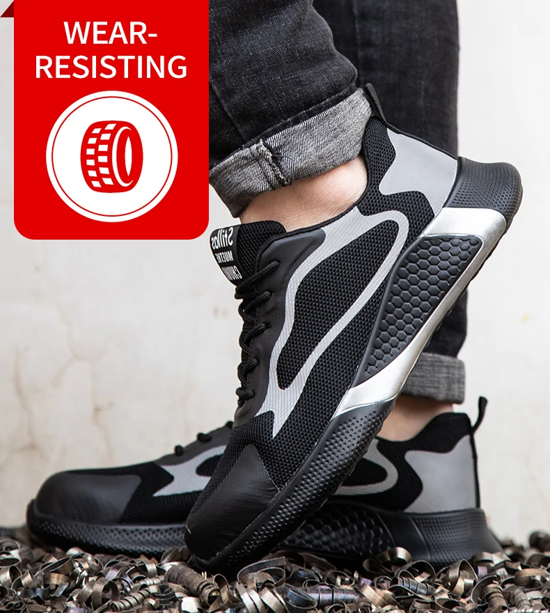 Fashion Men's Work Sneakers Mesh Breathable Safety Shoes Men Steel Toe Work Shoes Industrial Anti-smashing Safety Work Boots Man