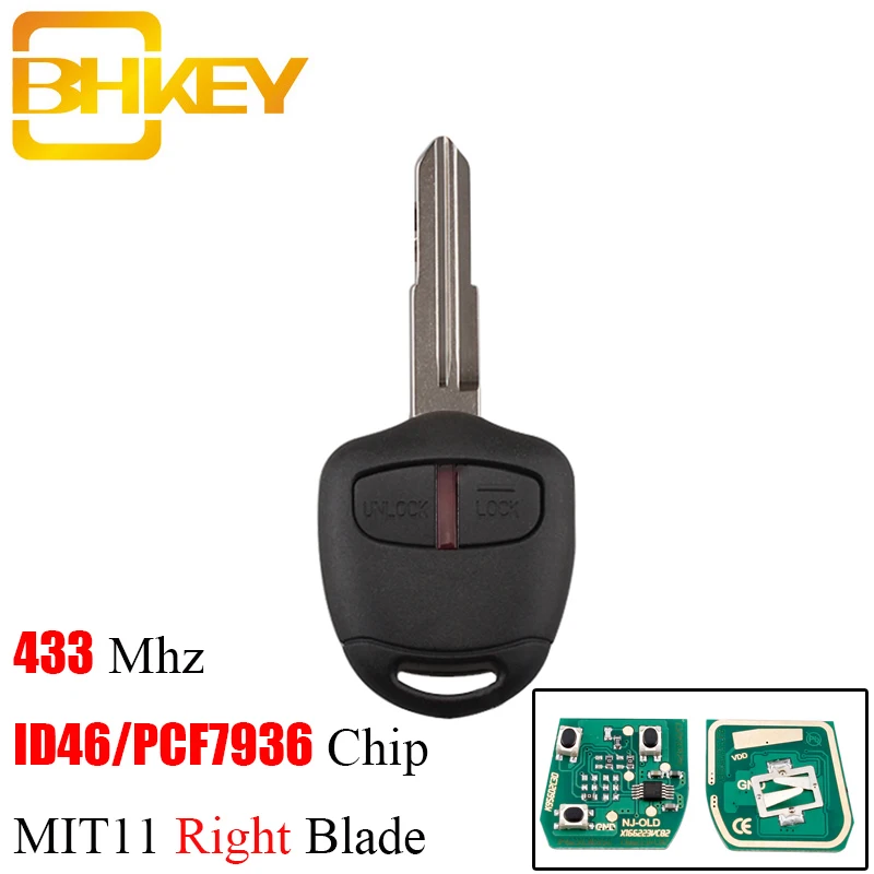 MIT11 Right Blade BHKEY 2 кнопки MIT8 лезвие дистанционного ключа автомобиля 433 МГц ID46 чип для MITSUBISHI Outlander Pajero Triton ASX Lancer ключи автомобиля - Цвет: MIT11 Right Blade