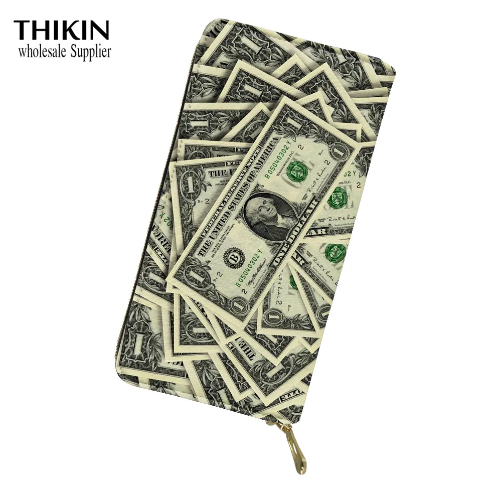 as picture THIKIN 3D доллар евро узор мужские высококачественные длинные кошельки Мужской Телефон держатель для карт Клатч кожаный женский кошелек на молнии - Цвет: as picture