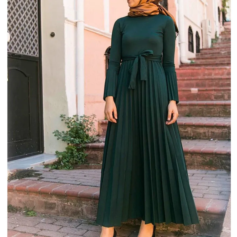 Вязаное Плиссированное мусульманское платье Abaya Дубай 2020 Рамадан абайя кафтан