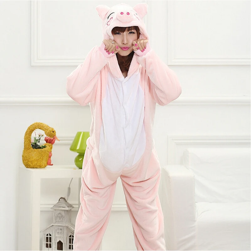 

Animal Pig Onesie Adult Teenagers Women Pijama Funny Flannel Warm Soft Pink Onepiece Night Home Jumpsuit