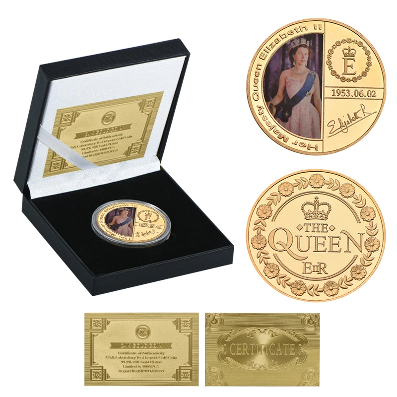 WR queen Elizabeth II Золотая сувенирная монета с подарочной коробкой королевская семья памятные монеты коллекционные вещи медаль дропшиппинг - Цвет: coin1 with box