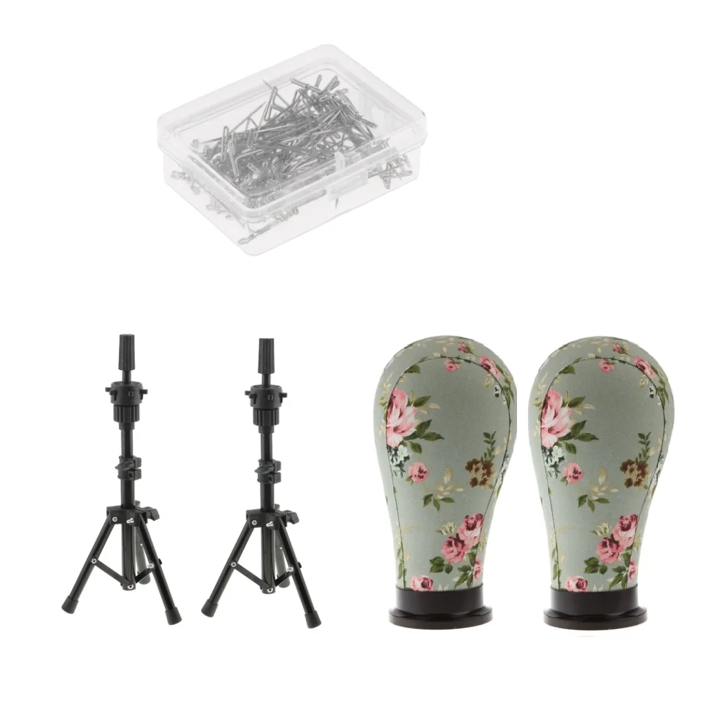 Mannequin Cork Canvas Block Head Holder Stand T  Pins Wig Making Tools