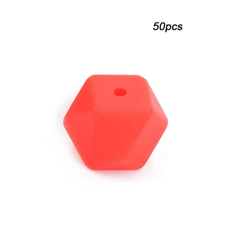 Scarlet red LOFCA 50 шт. Пищевая силиконовая бусина мини шестиугольник зубной прорезыватель для малышей Прорезыватель зубов игрушки Бусы, не содержат Бисфенол А Соска-Подвеска для DIY - Цвет: Scarlet red