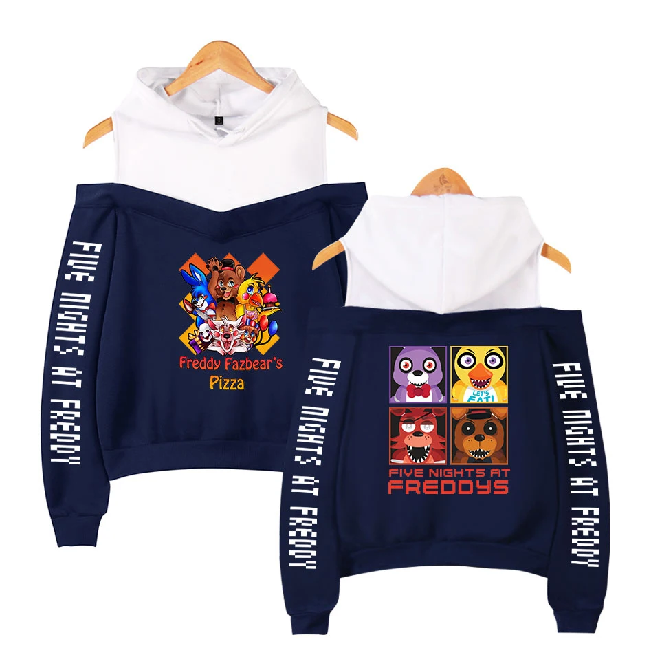 Женская толстовка Five Nights at Freddy, сексуальный укороченный топ с открытыми плечами, harajuku, толстовка с капюшоном, пуловер с буквенным принтом, Топ