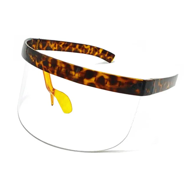 SO&EI Oversized Anti-Peeping One Piece Rimless Sunglasses Men Fashion Outdoor Sports Windproof Goggles Women UV Mask Sun Glasses Leopard clear