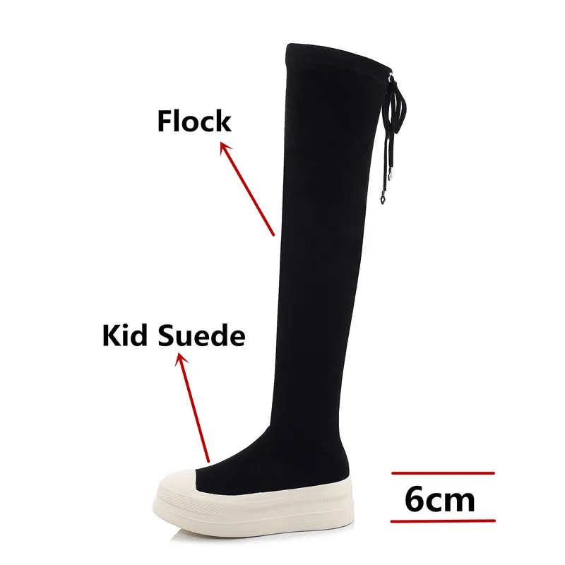 FEDONAS Sexy Night Club Shoes Woman Flats Platform Boots Women Over The Knee High Boots Kid Suede Flock Stretch Riding Boots