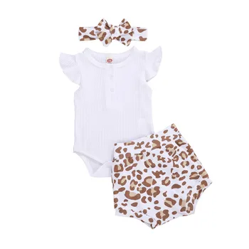 

0-18M Toddler Baby Girls Summer Clothes Newborn Infant Girl Button Rompers Tops+High Waist Shorts Ribbed Knitted Outfits Clothes