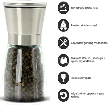 

Manual Pepper Grinder, Salt Shaker for Professional Chef Best Spice Mill with Stainless Steel Cap, Ceramic Blades and Adjustable