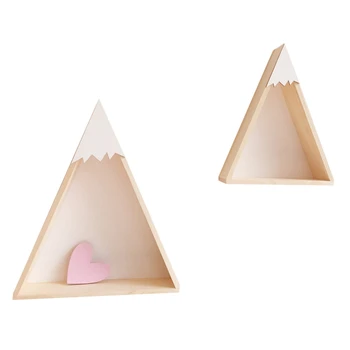 

2Pcs Nordic Style Hanging Wooden House Shelf Wall Mounted Creative Home Decoration Triple-cornered Racks Children House Room Sto