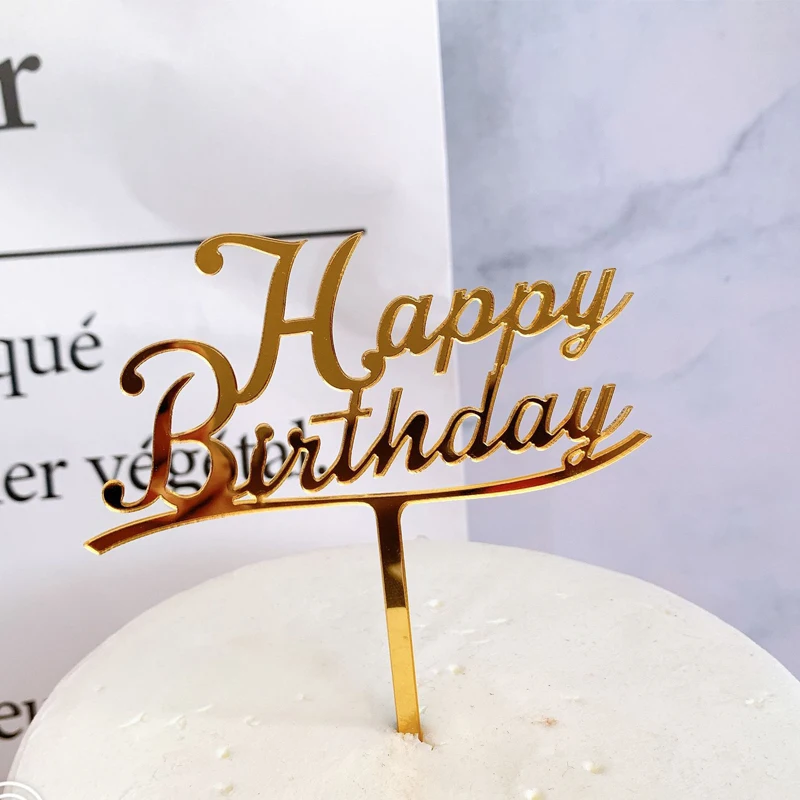1 шт. Топпер для торта «С Днем Рождения» принадлежности акриловая выпечка вставка для торта Декор кекс Свадьба День рождения украшение торт топ флаг - Цвет: Style A gold